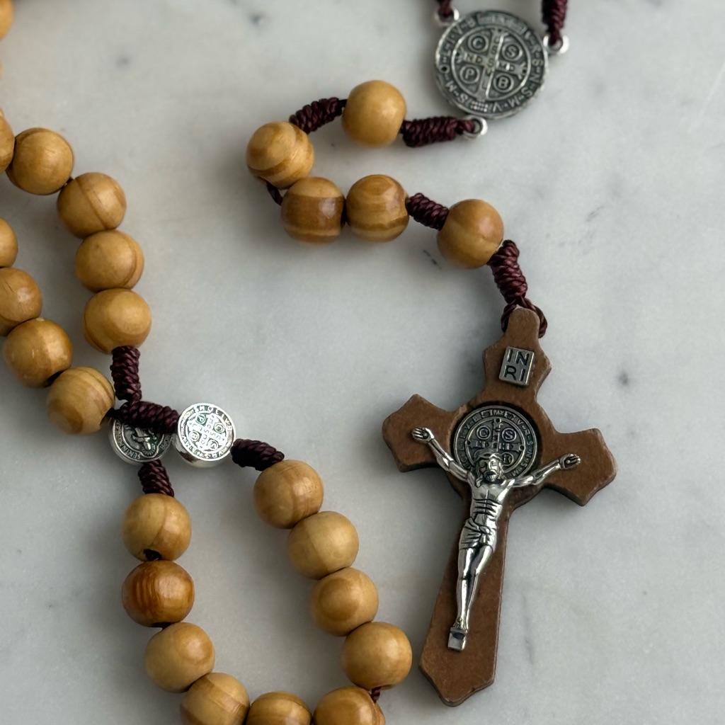 Wooden Rosary With Silver Accents